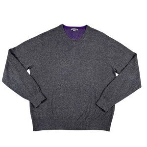 Johnston & Murphy Mens Silk Blend V-Neck Grey Sweater Sz Large